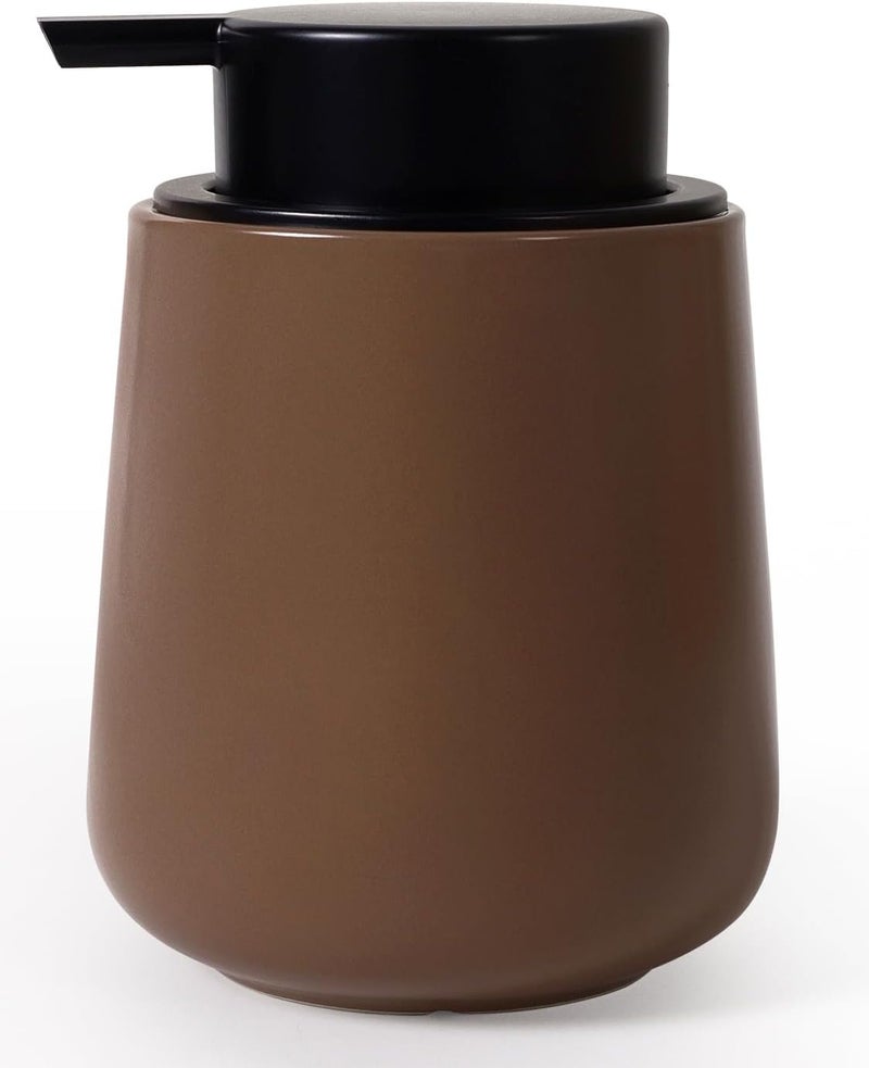 INGOFIN Ceramic Lotion Dispenser - 12 oz Hand Soap Dispenser Bathroom, Modern Liquid Dispenser with Pump, Refillable Dish Soap Bottle for Kitchen, Matte Brown - Image 1
